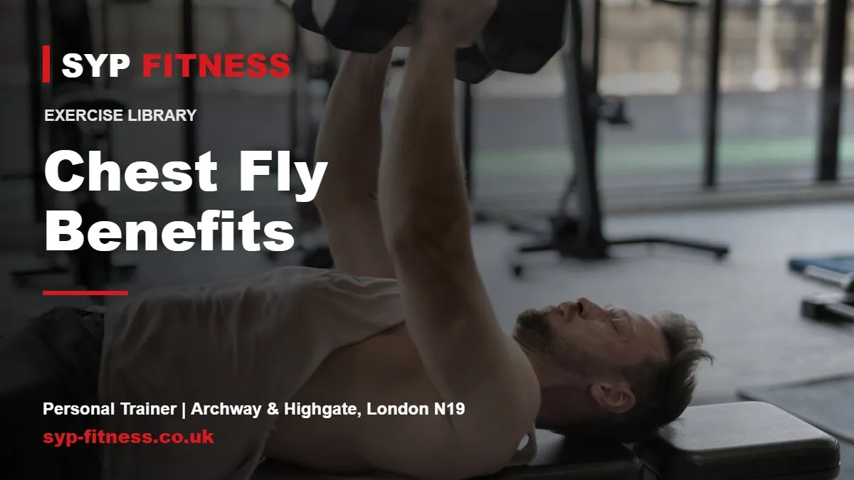 Man performing dumbbell press on bench indoors - Chest Fly benefits, SYP Fitness personal trainer in Archway, London N19