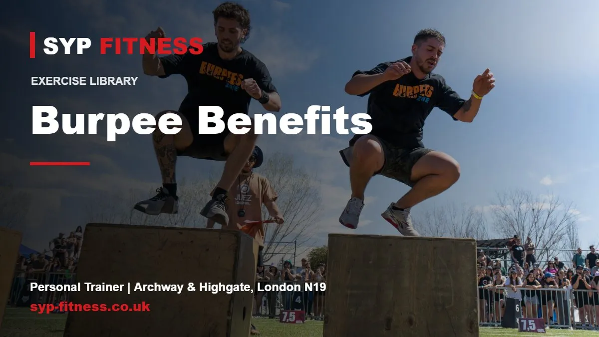 Two men doing box jumps outdoors - Burpee benefits, SYP Fitness personal trainer in Archway, London N19