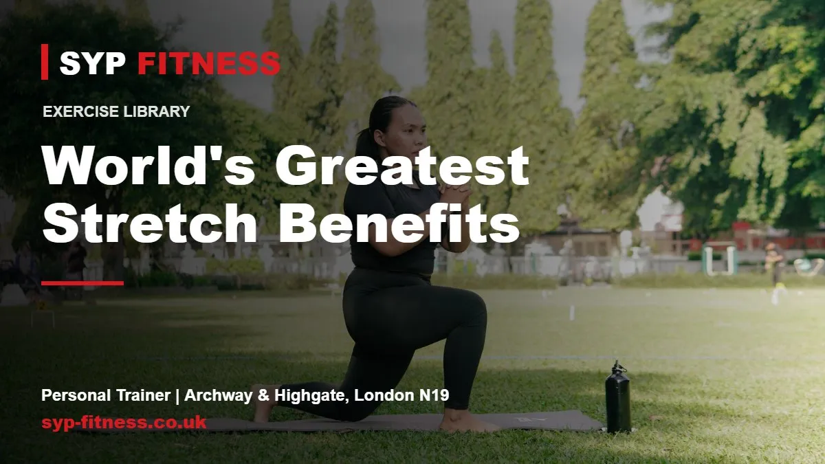 Woman doing lunges on a mat outdoors - World's Greatest Stretch benefits, SYP Fitness personal trainer in Archway, London N19