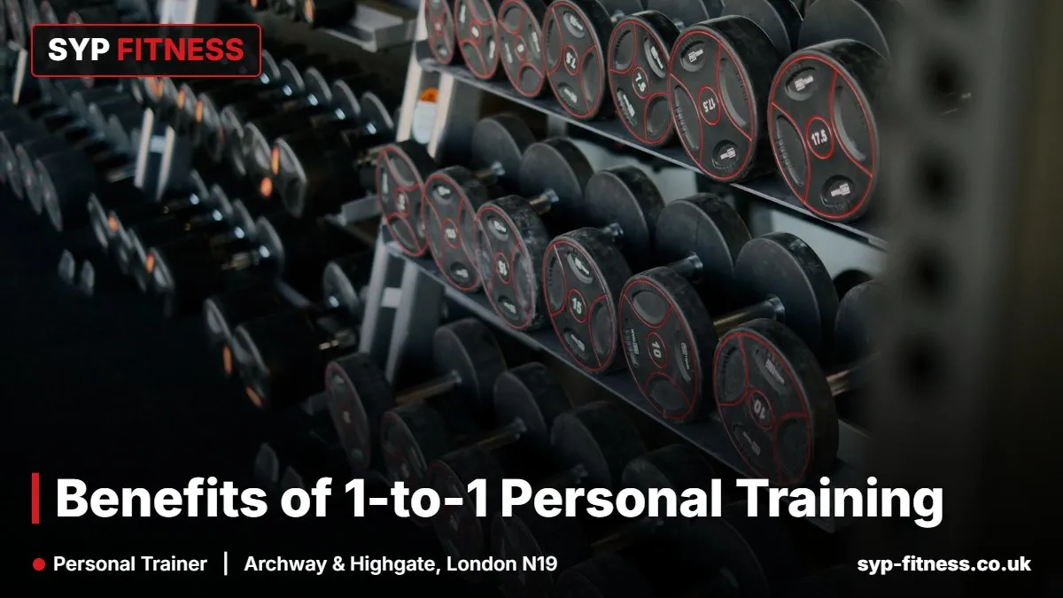 Dumbbells on a rack in a private gym - benefits of 1-to-1 personal training, SYP Fitness personal trainer in Archway, London N19