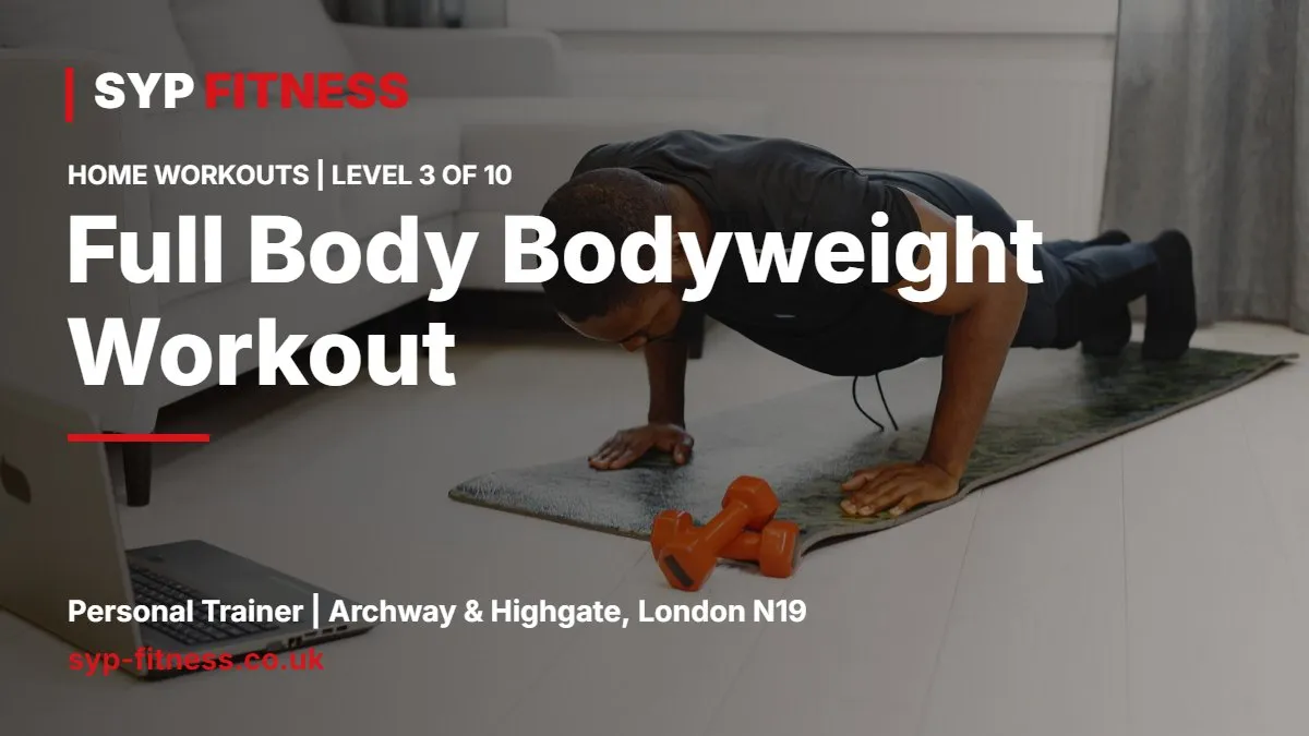 Person doing a bodyweight squat in their living room - Full Body Bodyweight Workout at Home: Level 3, SYP Fitness personal trainer Archway N19
