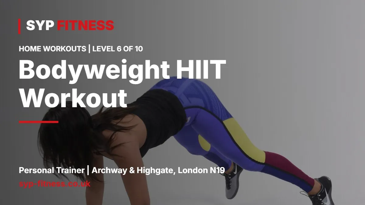 Woman doing a jump squat in her living room - Bodyweight HIIT Workout for Fat Loss: Level 6, SYP Fitness personal trainer Archway N19