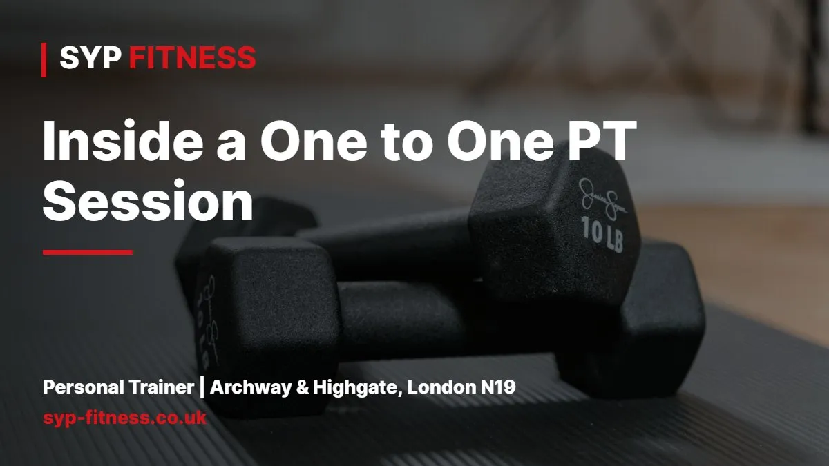 Two black dumbbells on a mat - one to one personal training session, SYP Fitness personal trainer in Archway, London N19