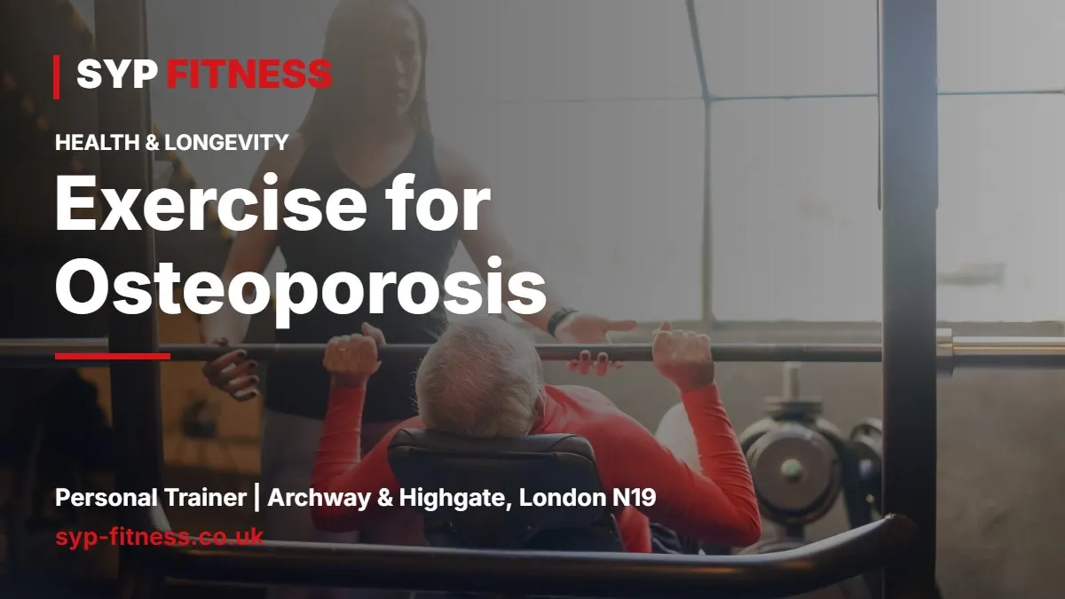 Older woman doing a supported step-up with a trainer in a bright studio - Exercise for Osteoporosis: Safe Ways to Load Your Bones, SYP Fitness personal trainer Archway N19