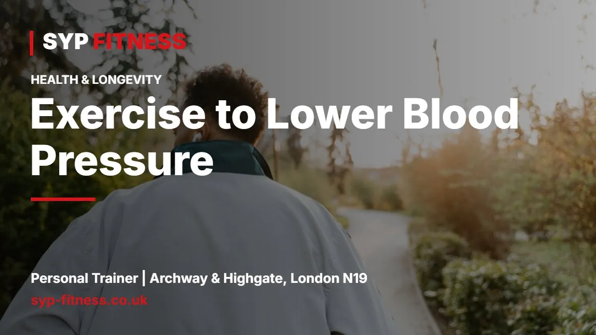 Man in his fifties walking briskly on a park path in the morning - Exercise to Lower Blood Pressure: What Works and How Much, SYP Fitness personal trainer Archway N19