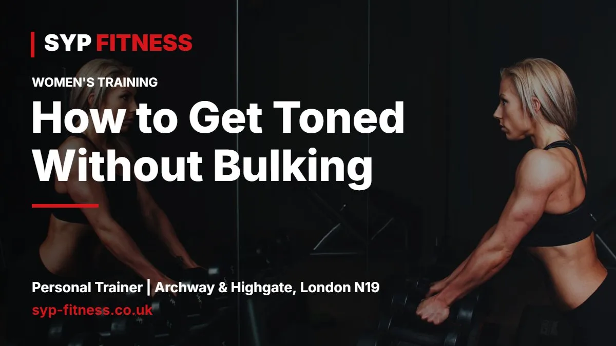 Woman lifting dumbbells in a bright private gym - How to Get Toned Without Bulking: A Woman's Strength Guide, SYP Fitness personal trainer Archway N19