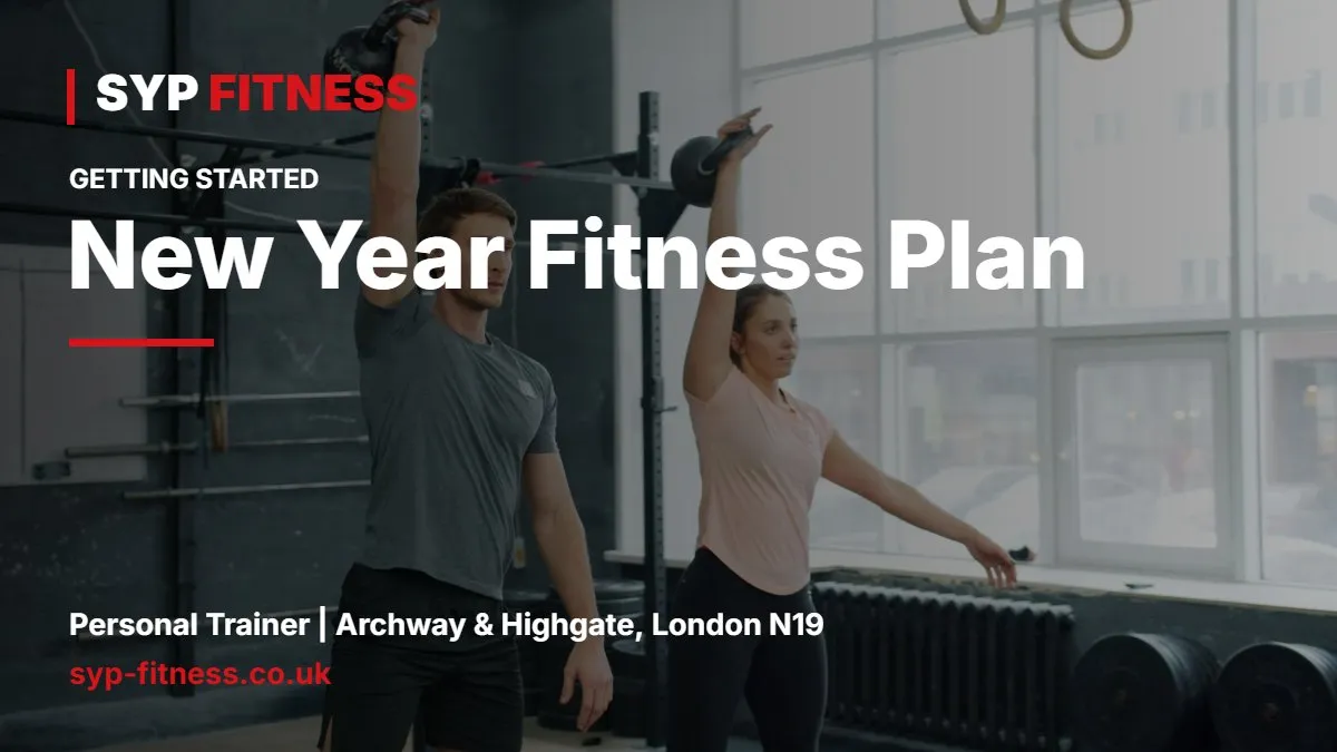 Man and woman doing kettlebell training together in a bright gym - New Year Fitness Plan: A January Start That Actually Lasts, SYP Fitness personal trainer Archway N19