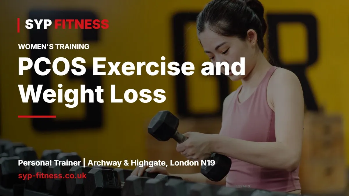 Woman doing a dumbbell Romanian deadlift in a calm training studio - PCOS Exercise and Weight Loss: A Realistic Training Plan, SYP Fitness personal trainer Archway N19