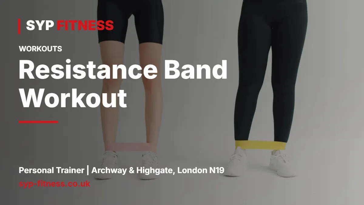 Woman doing a resistance band row anchored to a door in a hotel room - Resistance Band Workout: Full Body, Travel-Friendly Plan, SYP Fitness personal trainer Archway N19