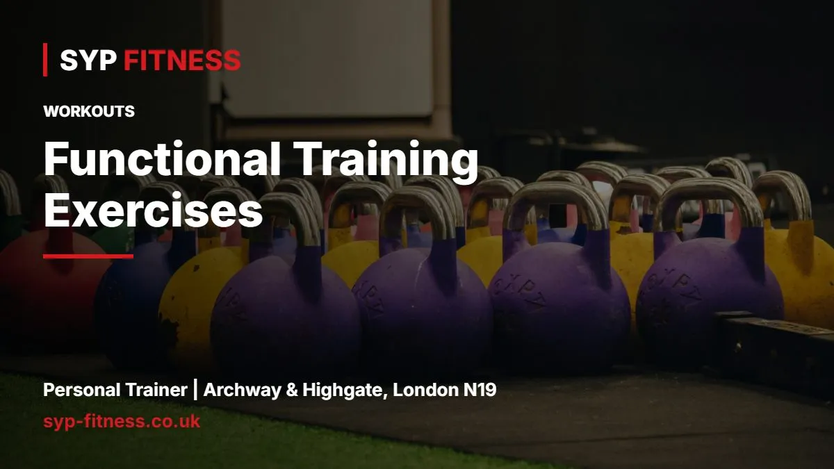 Kettlebells lined up on a gym floor - Functional Training Exercises: 7 Moves for Everyday Strength, SYP Fitness personal trainer Archway N19