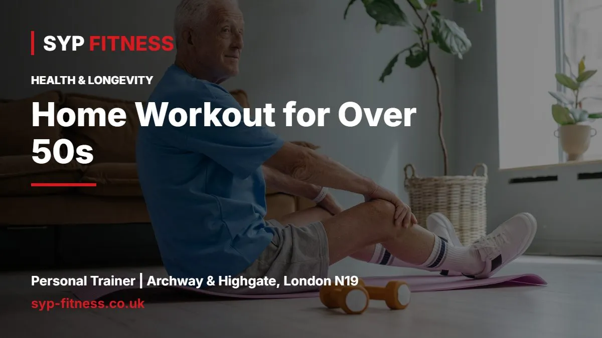 Older man exercising at home on a mat with light weights - Home Workout for Over 50s: Strength and Balance With a Chair, SYP Fitness personal trainer Archway N19
