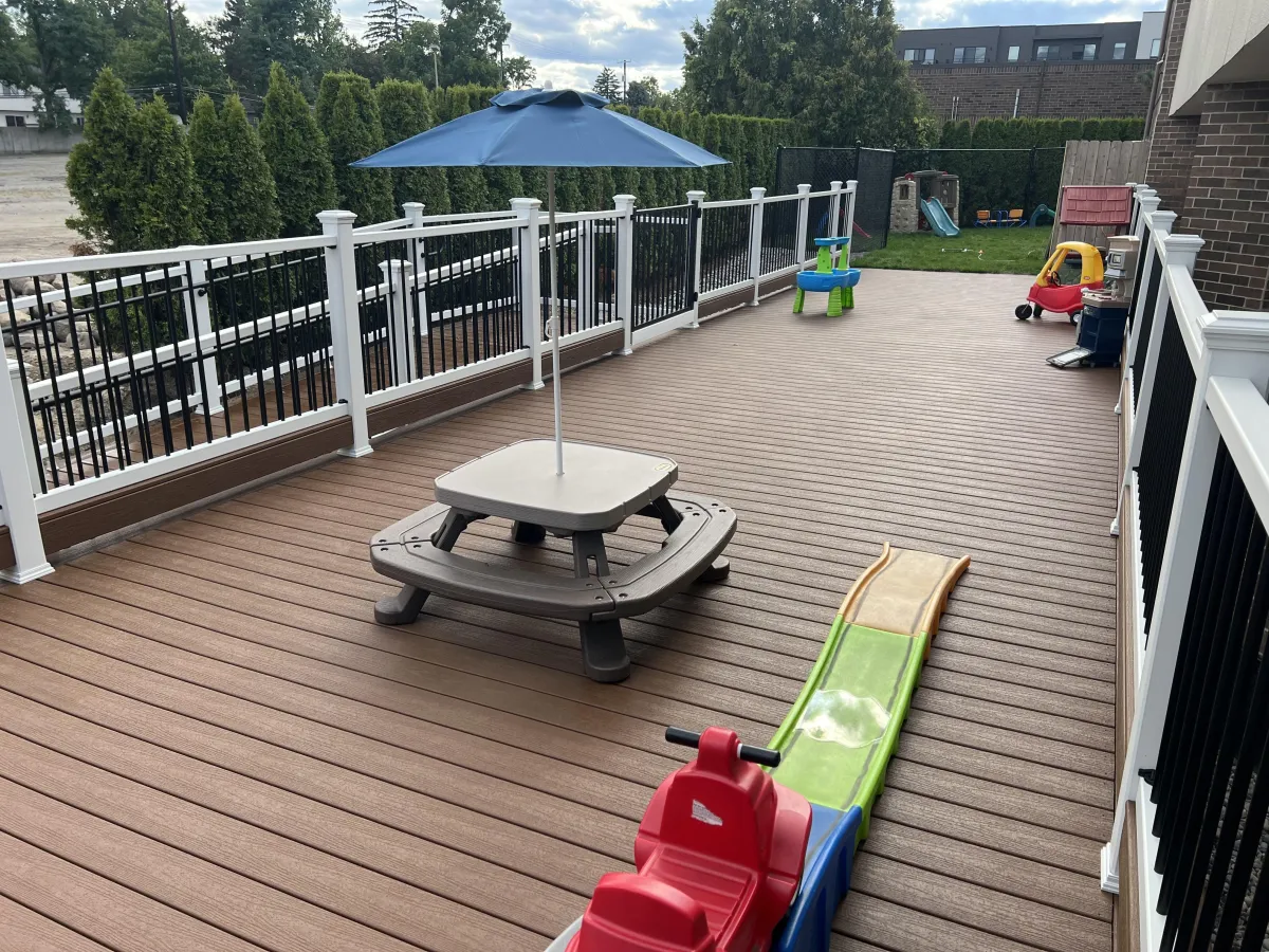 wood and composite wood trex deck and railing 