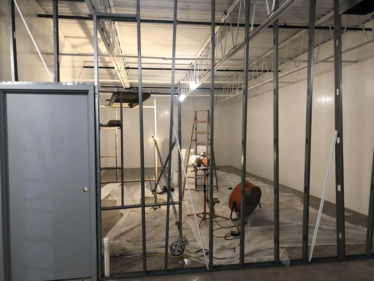 Steel stud and commercial steel metal door installation 