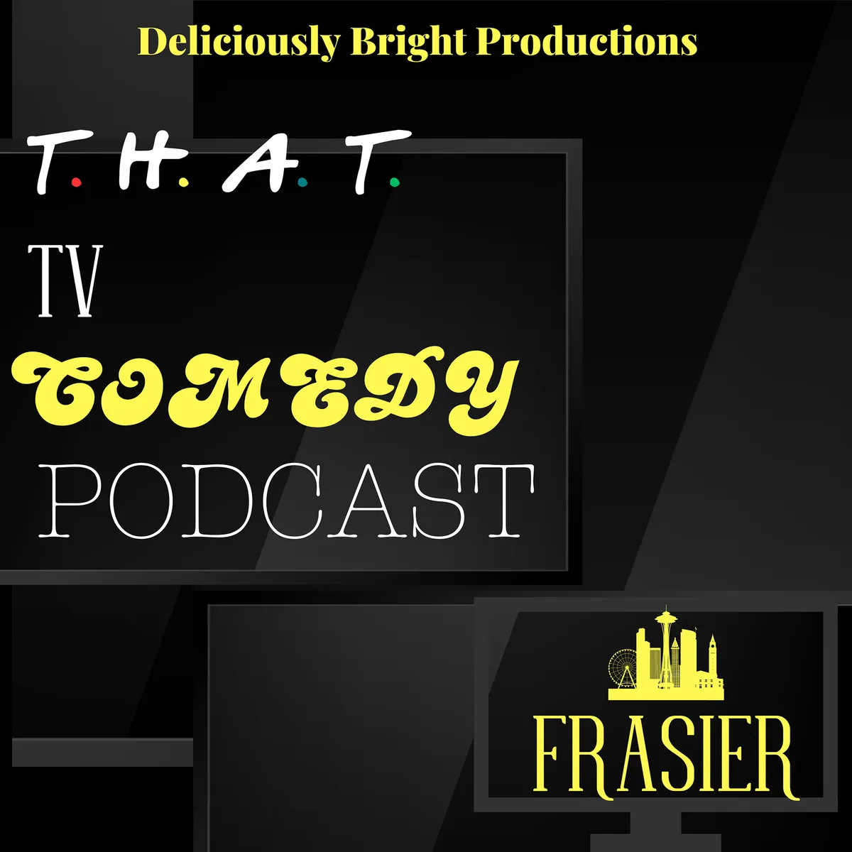 Black background white text - That TV Comedy Podcast. On a shadow of a tv screen text -The Office (US)