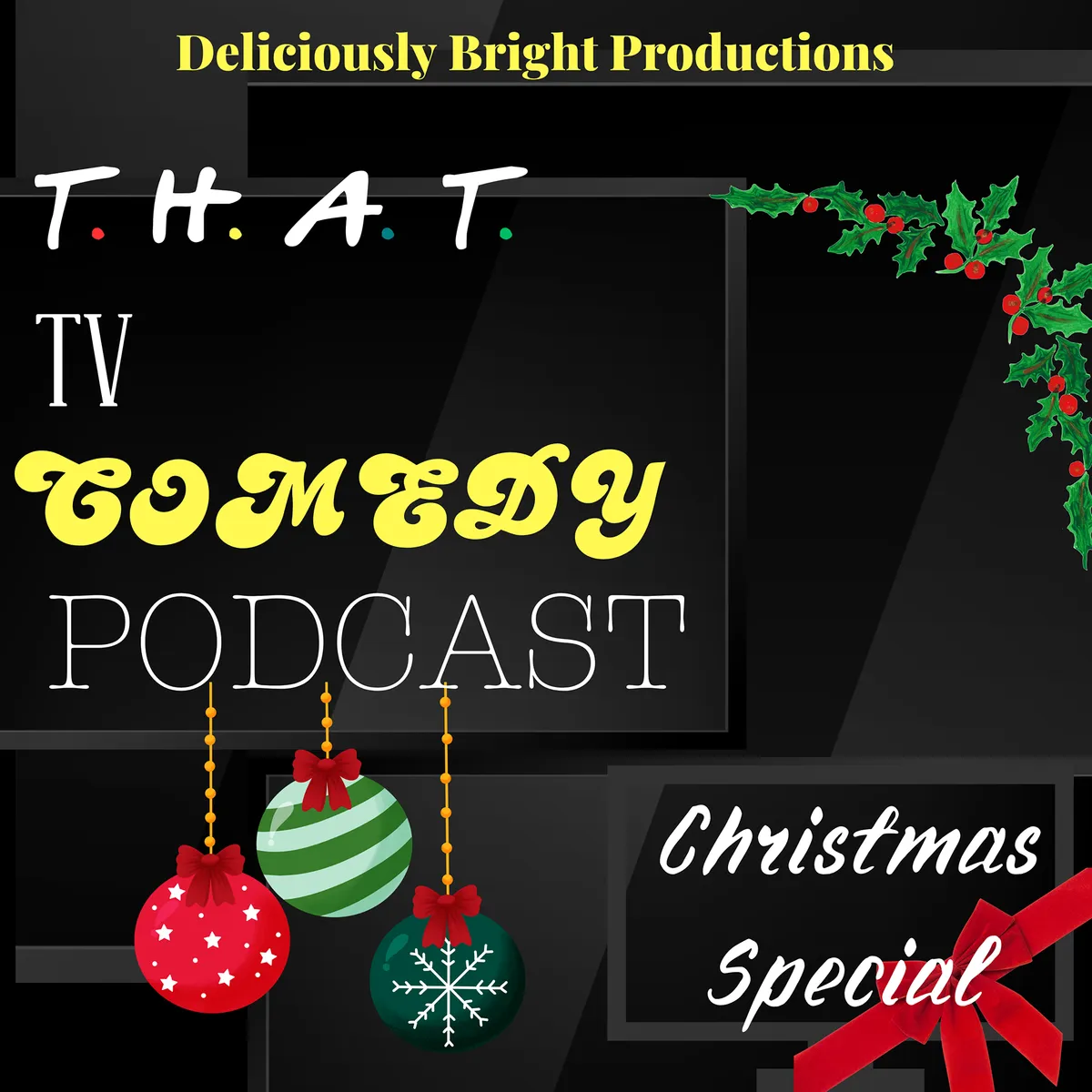 Black background white text - That TV Comedy Podcast. On a shadow of a tv screen text -The Office (US)