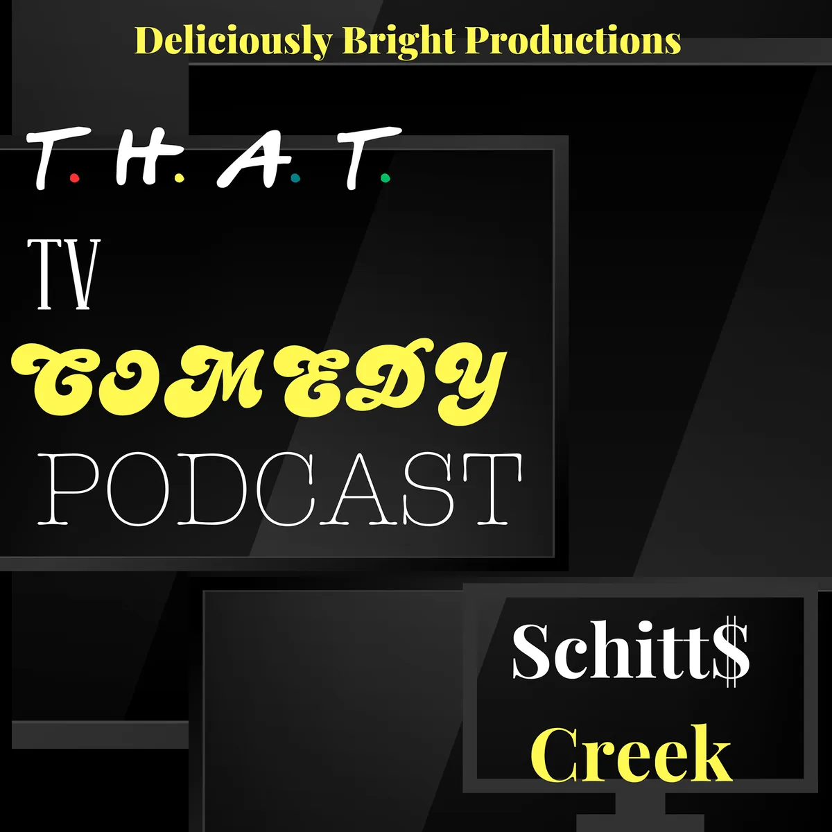 Black background white text - That TV Comedy Podcast. On a shadow of a tv screen text -The Office (US)