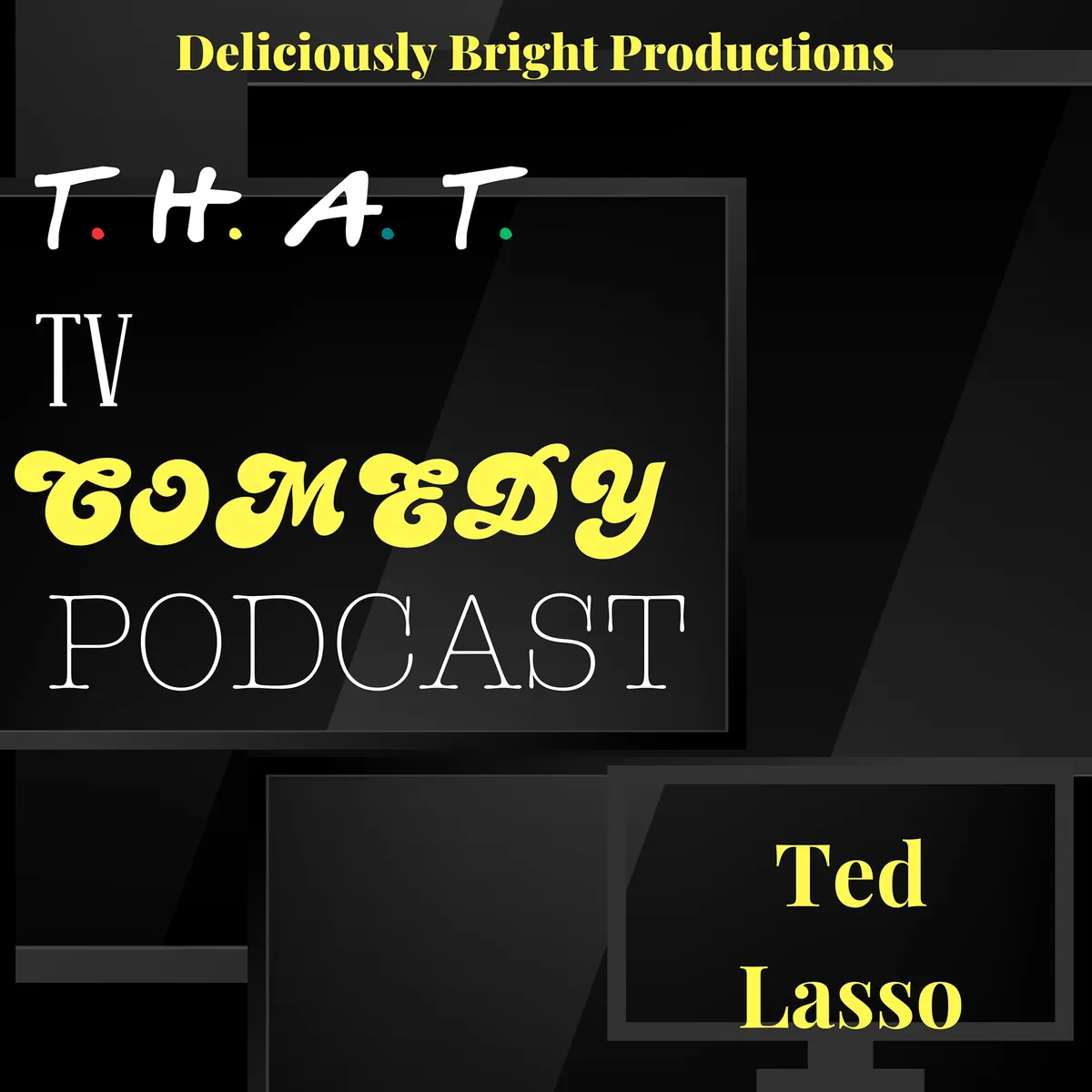 Black background white text - That TV Comedy Podcast. On a shadow of a tv screen text -The Office (US)