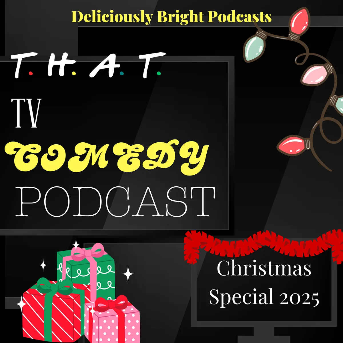 Black background white text - That TV Comedy Podcast. On a shadow of a tv screen text -The Office (US)