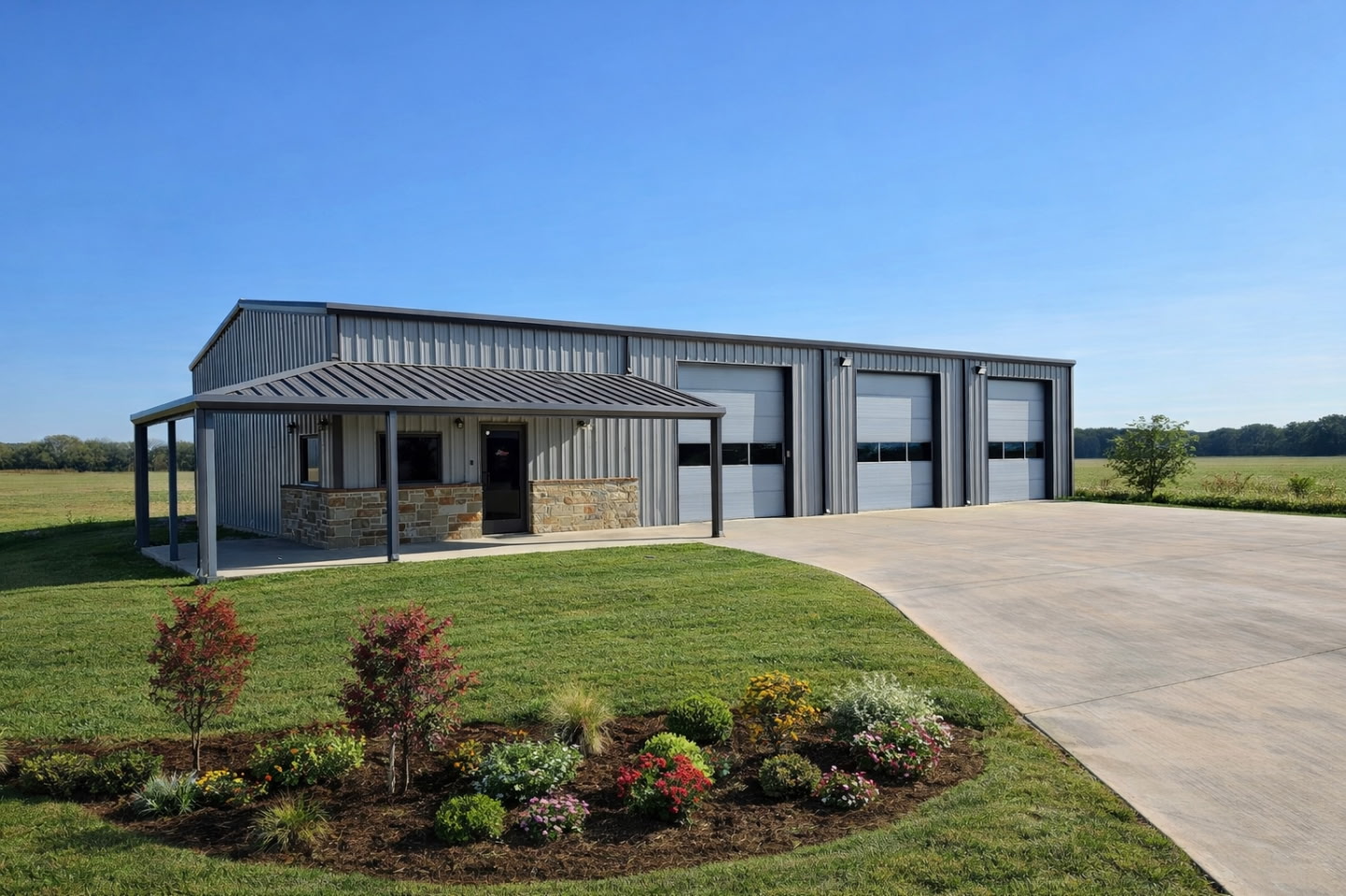 Three bay commercial steel garage at RampUp Storage Troy, TX