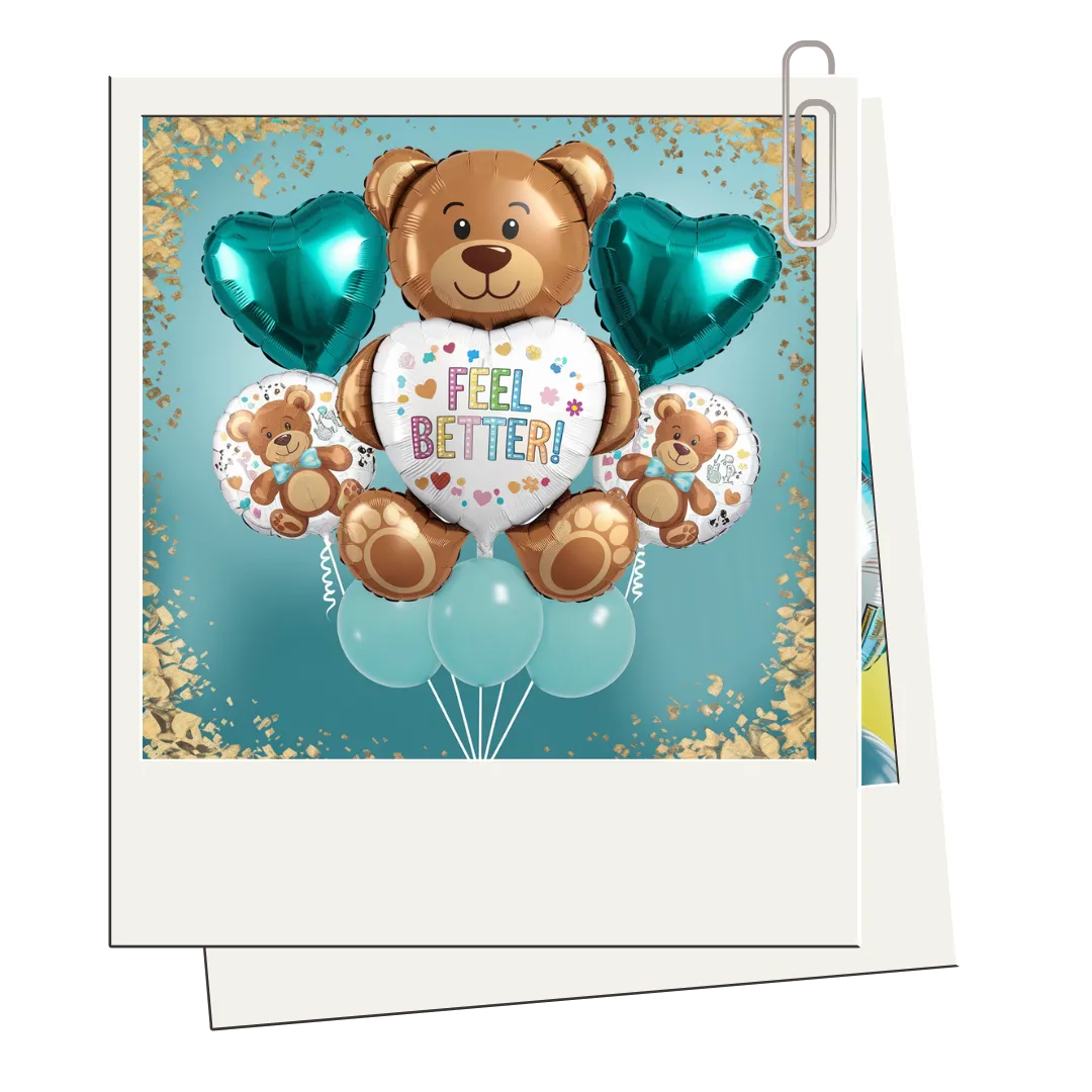 Jacksonville FL Get Well balloon delivery with teddy bear foil and heart-shaped balloons.