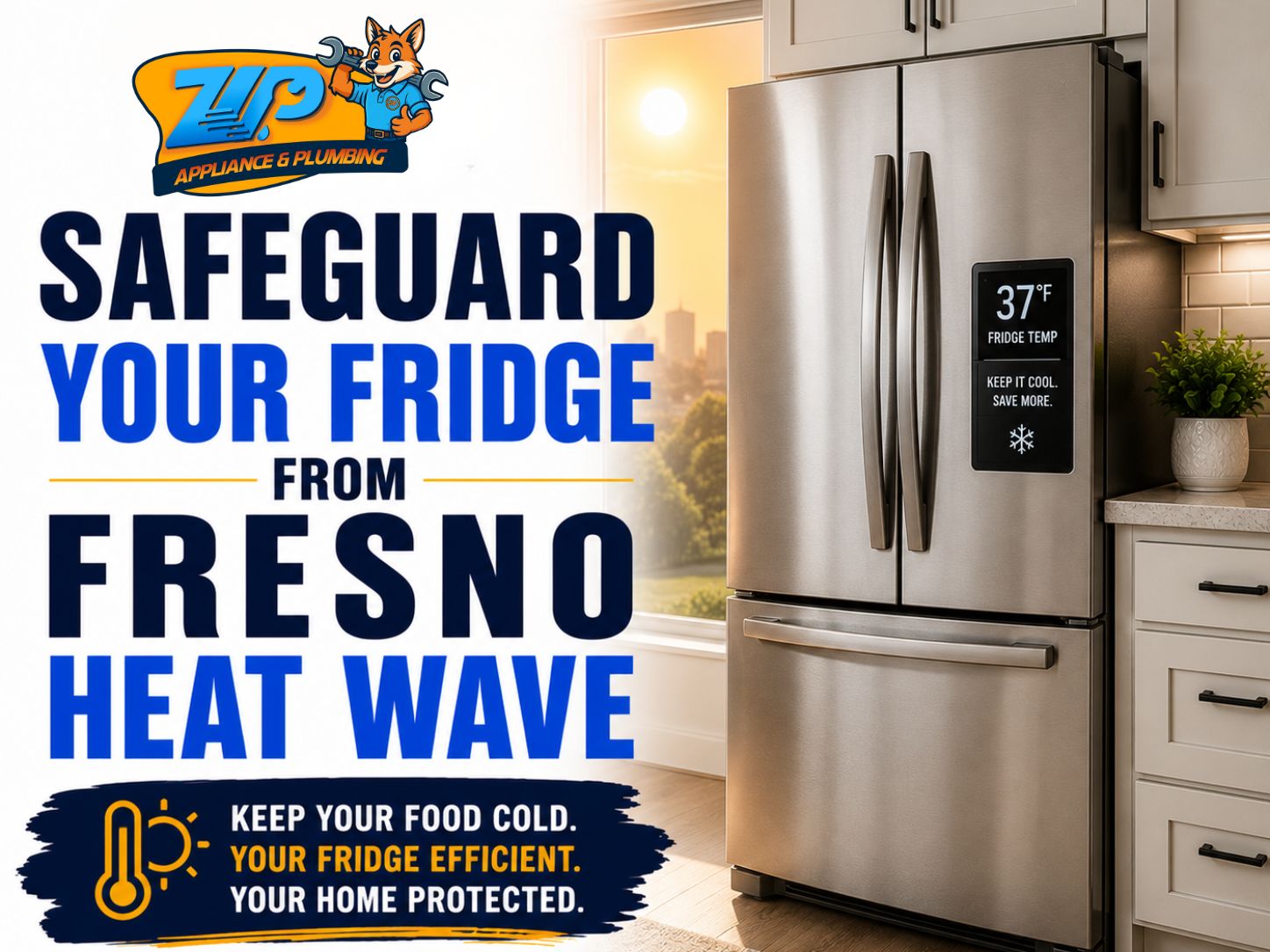 Refrigerator in a hot kitchen during Fresno's summer heat
