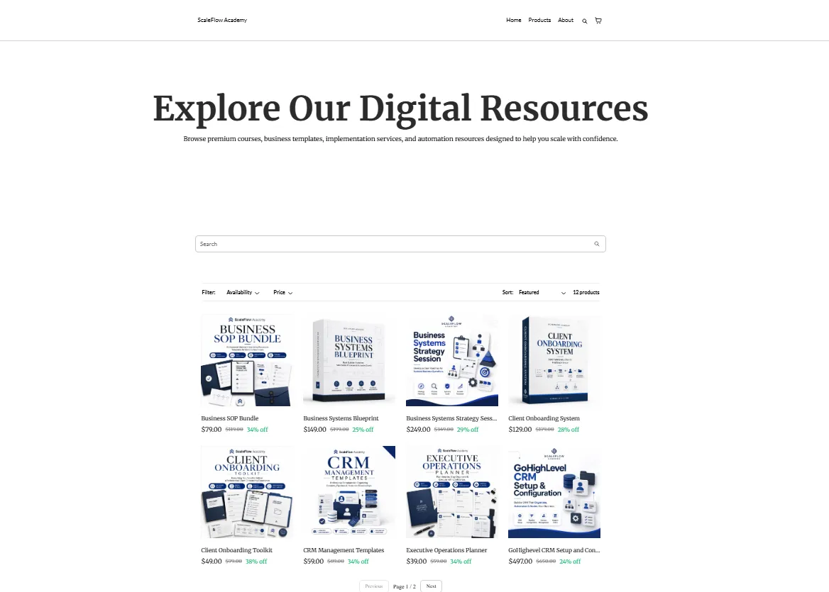UI Screenshot of Products and Online Store