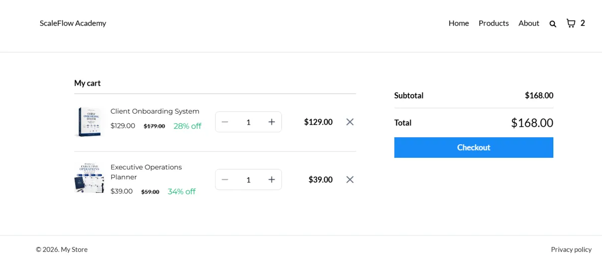 UI Screenshot of Payments and Checkout