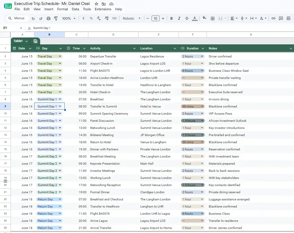 Booking Tracker Document Preview