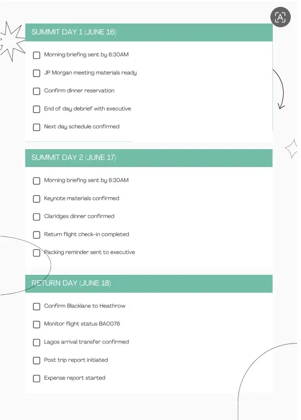 Executive Travel Checklist Preview