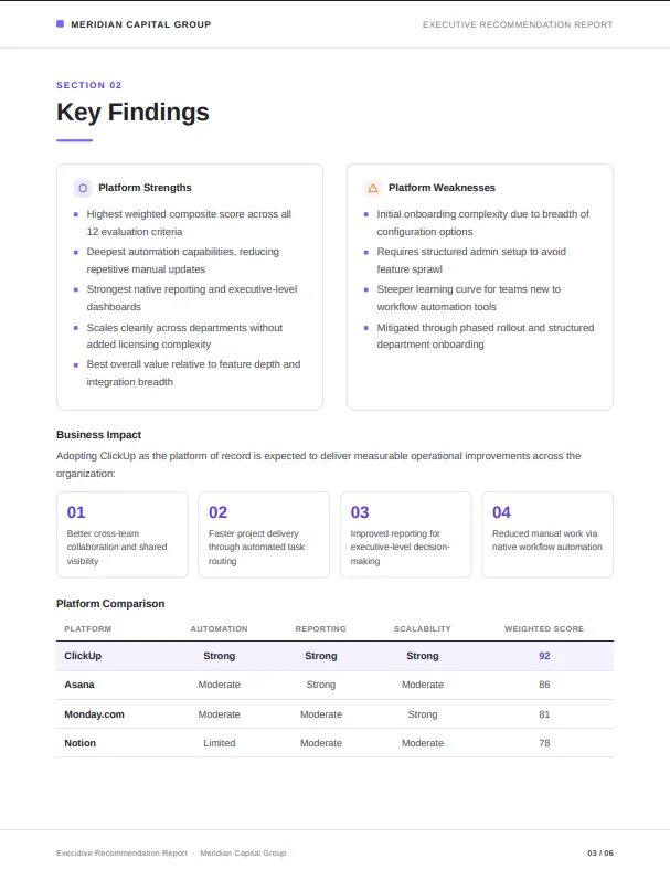 Key Findings Page