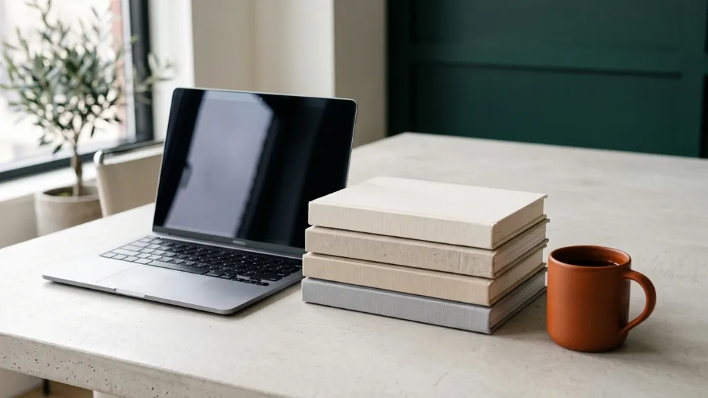 Fructuses Agency is a premier publishing house in digital technology. The photo shows the office space with books, a laptop, and a stylish interior design.