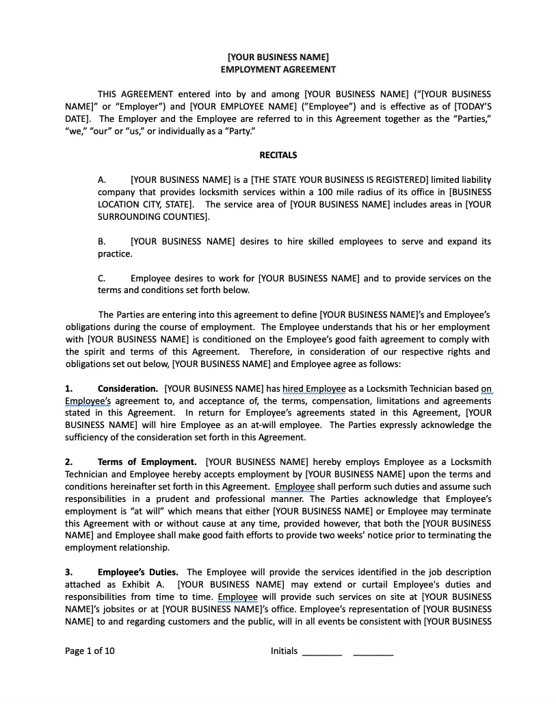 Employment Contract Example