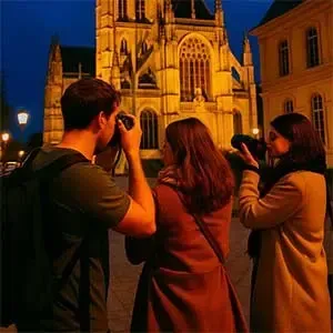 Sortie photo nocturne à Évreux : apprendre la photographie en petit groupe devant la cathédrale