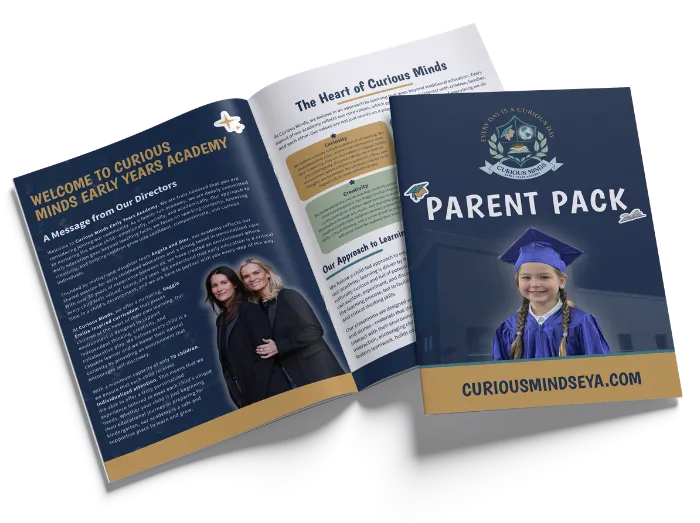 Curious Minds Academy parent pack brochure for families seeking childcare in Winter Garden, Florida