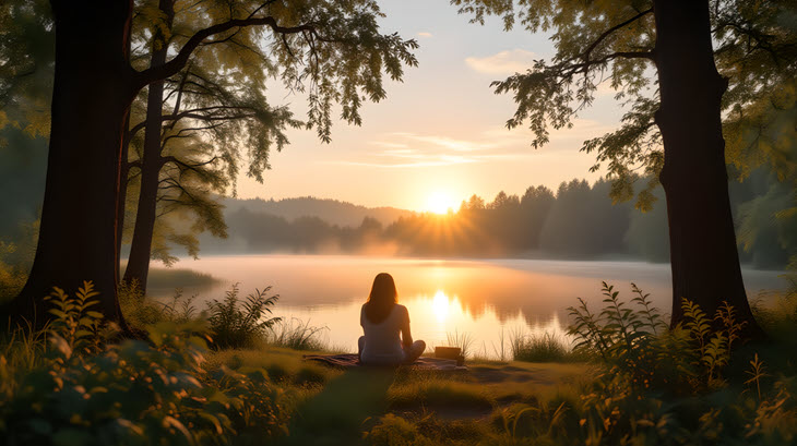 Woman breathing by the lake
