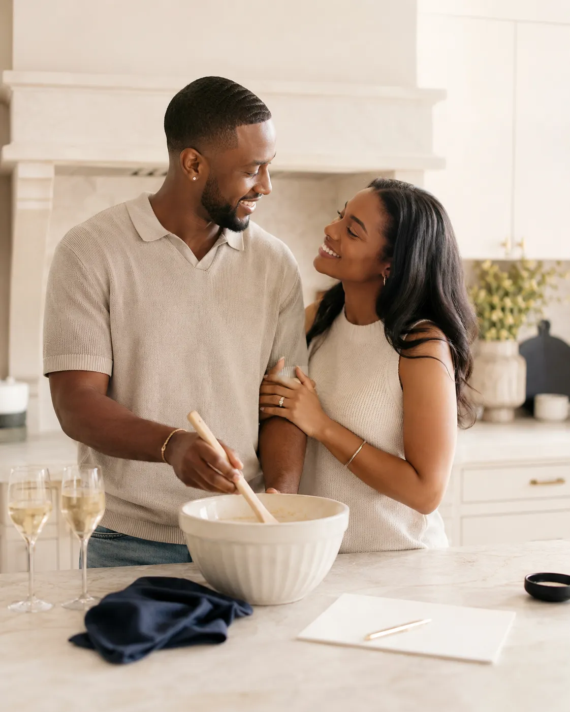 Engaged couple connecting with Worth the Veil relationship and date-night resources