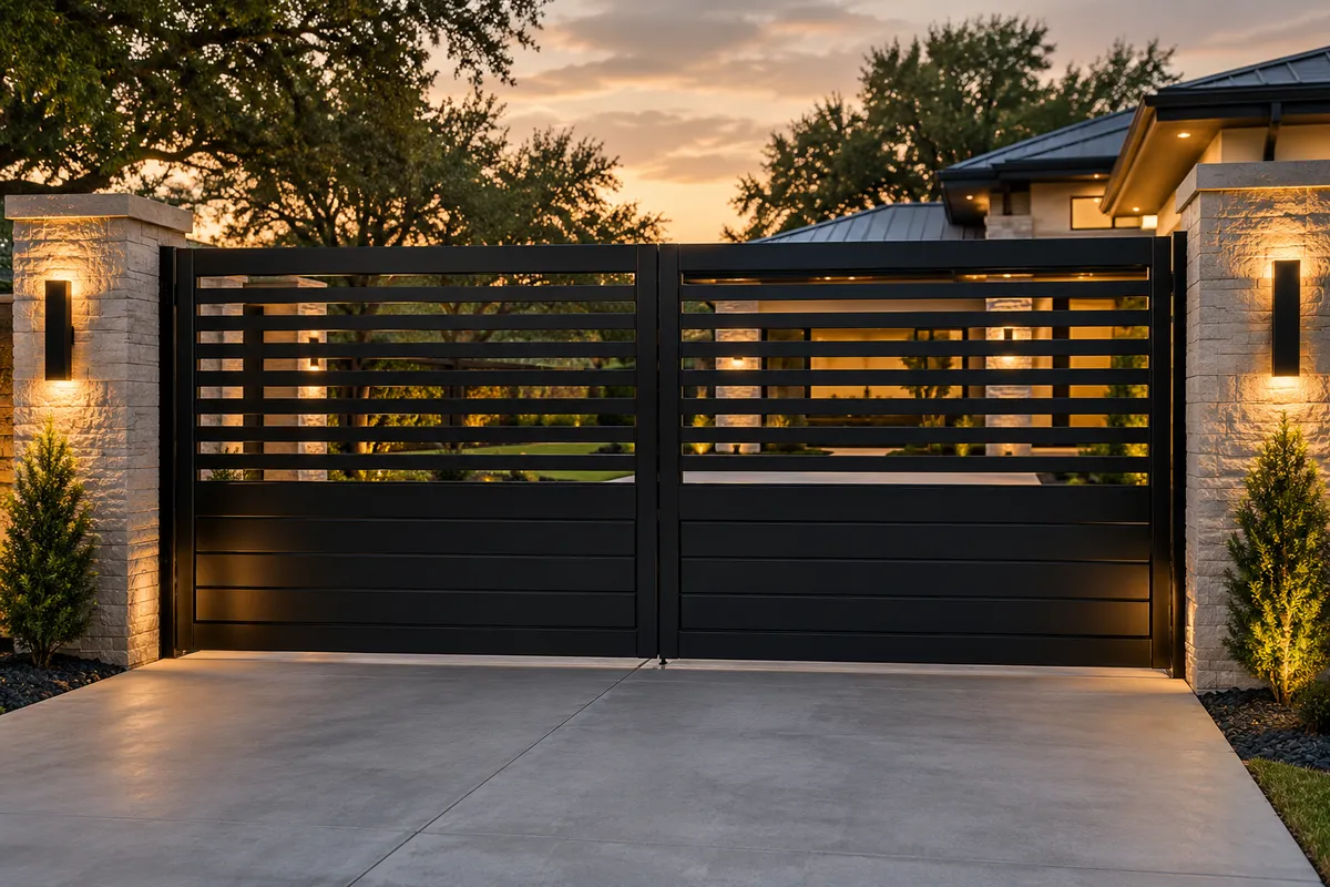 Custom black metal railing installed on porch steps