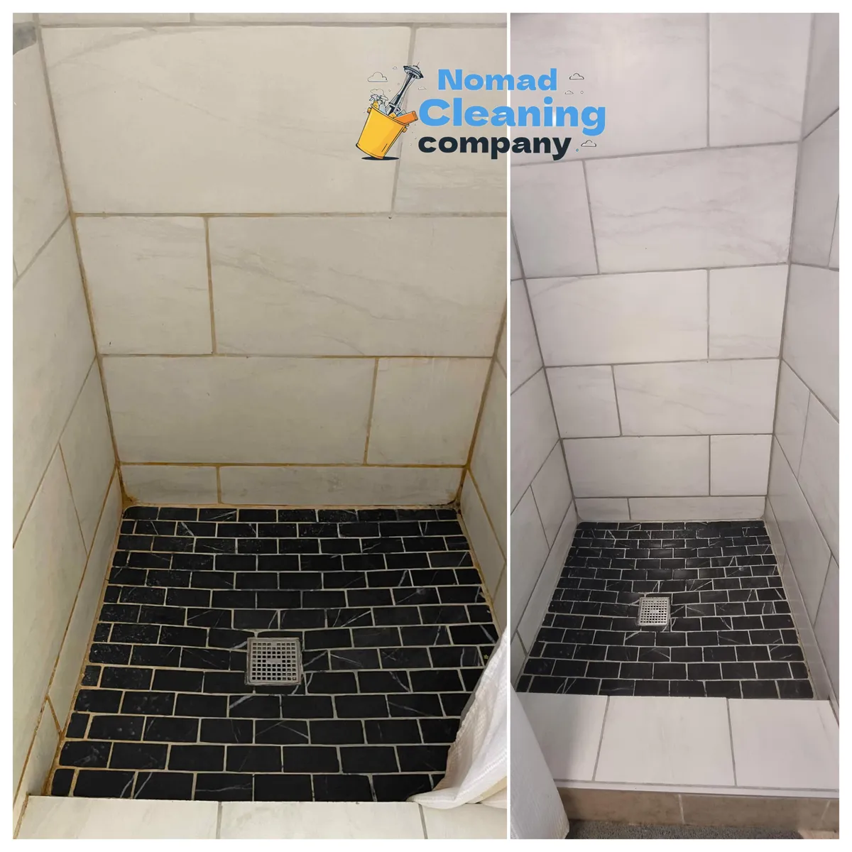 Shower before and after professional bathroom cleaning