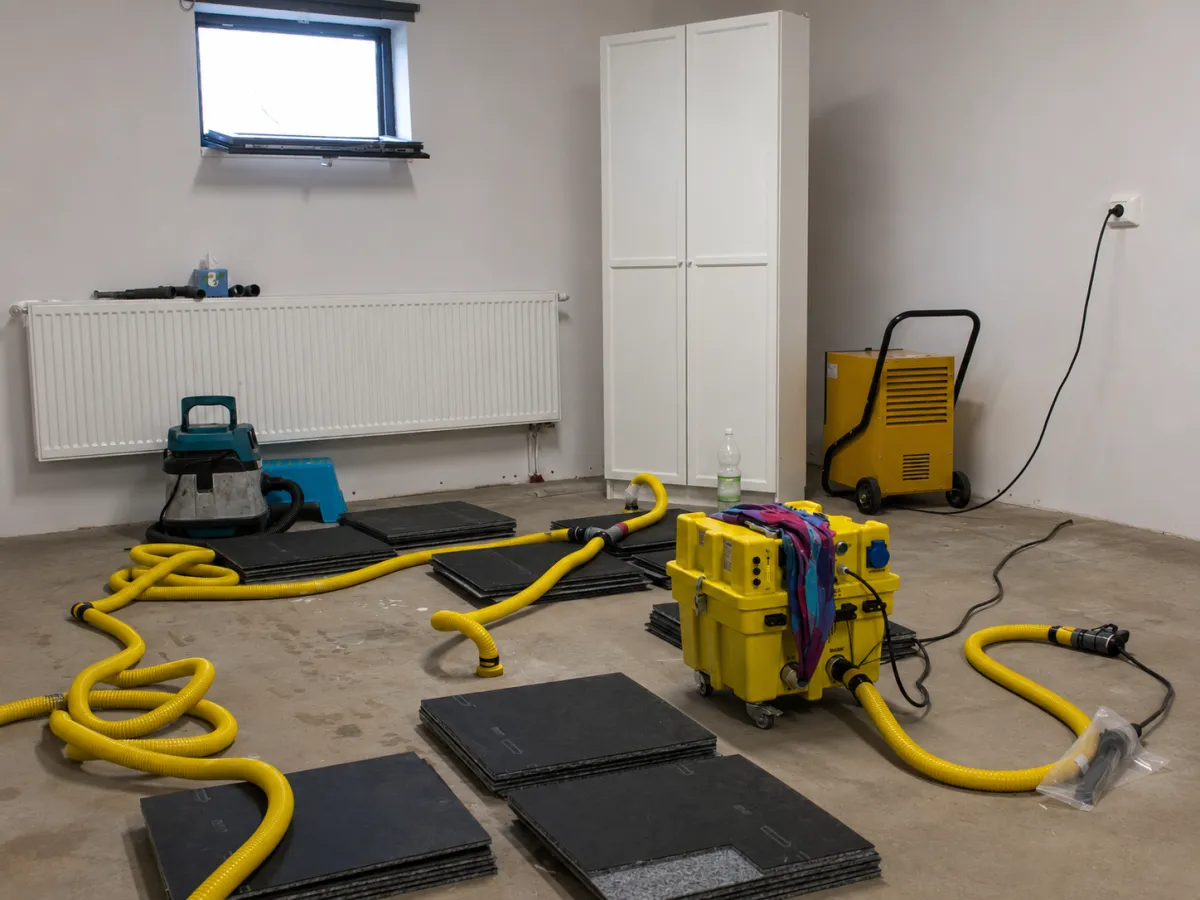 My Charlotte LLC drying equipment during water damage restoration in a Detroit home