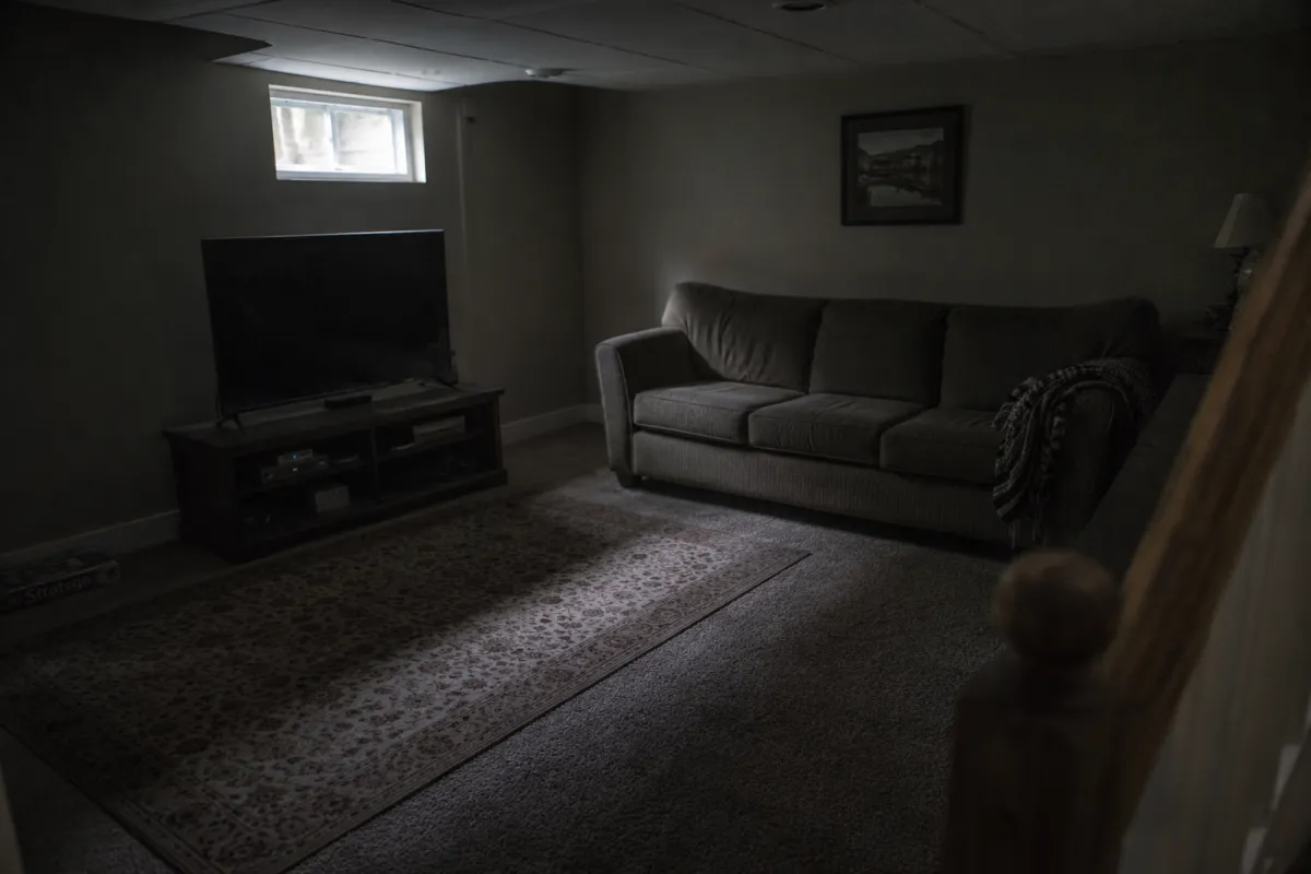 a finished basement in a Detroit home left unused because of a musty smell after flooding