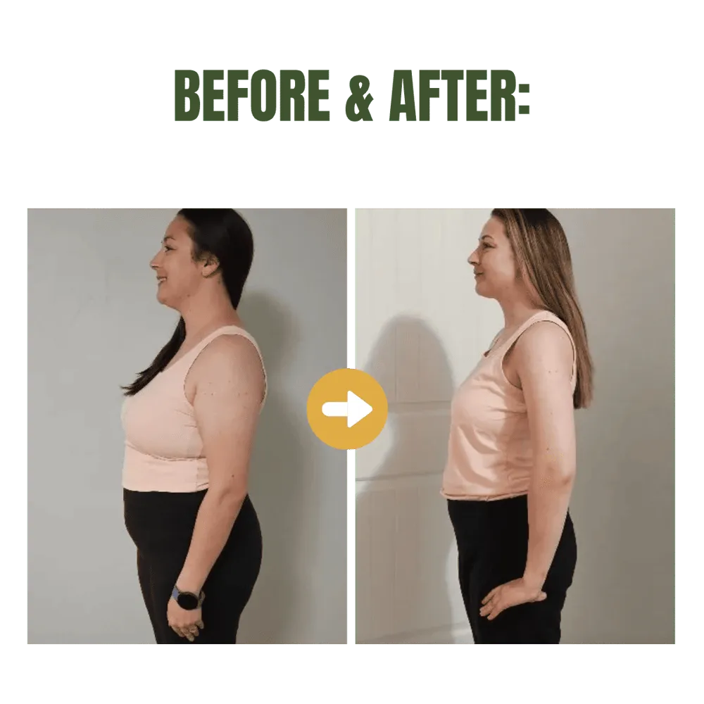 Before and After photo of Empowered Vitality Fitness clint who lost 30 pounds and 3 pant sizes.