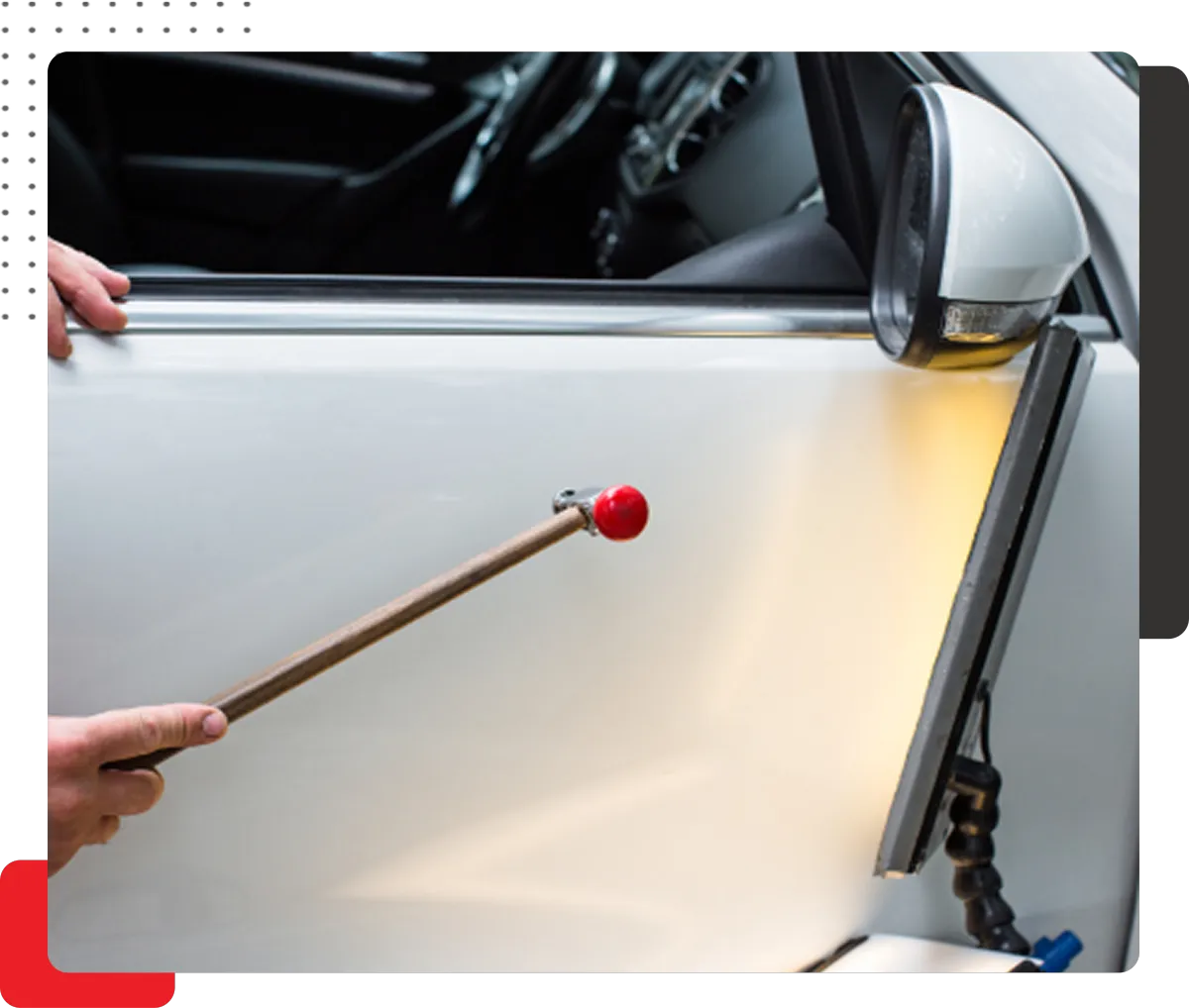 Door dings and car door panels being fixed with PDR
