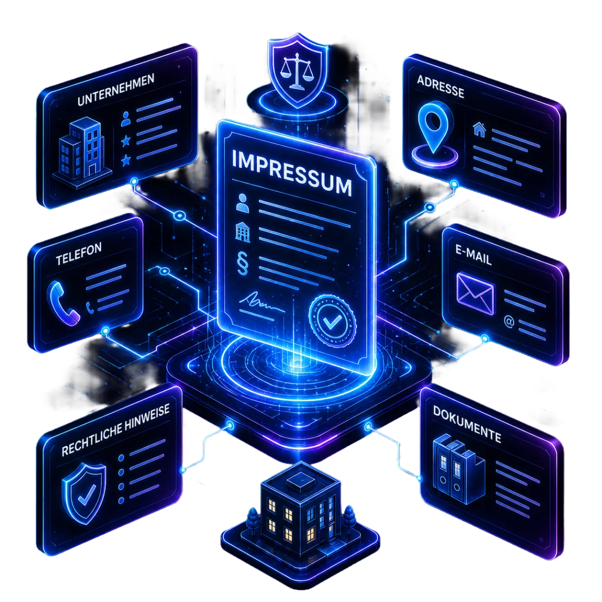 Futuristische Illustration zu rechtlichen Informationen und Impressum von Reischl Digital
