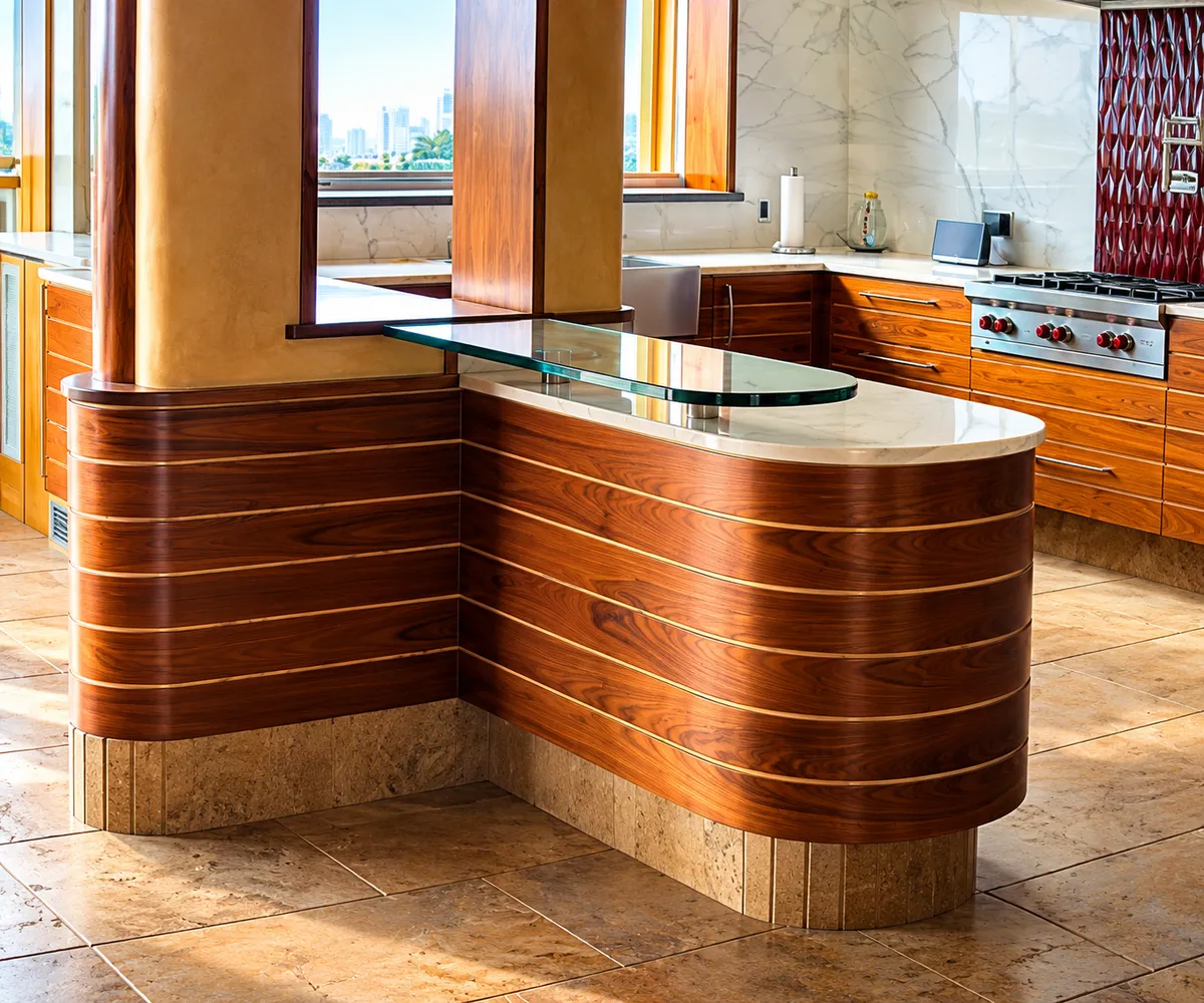 Architectural interior craftsmanship featuring bespoke walnut millwork and refined joinery