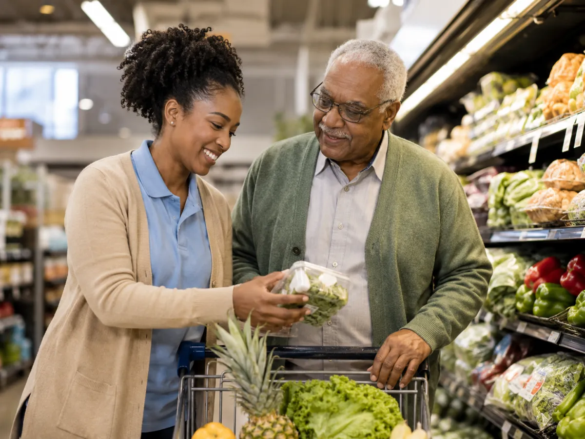 Caregiver helping man with grocery shipping in Fudson, FL