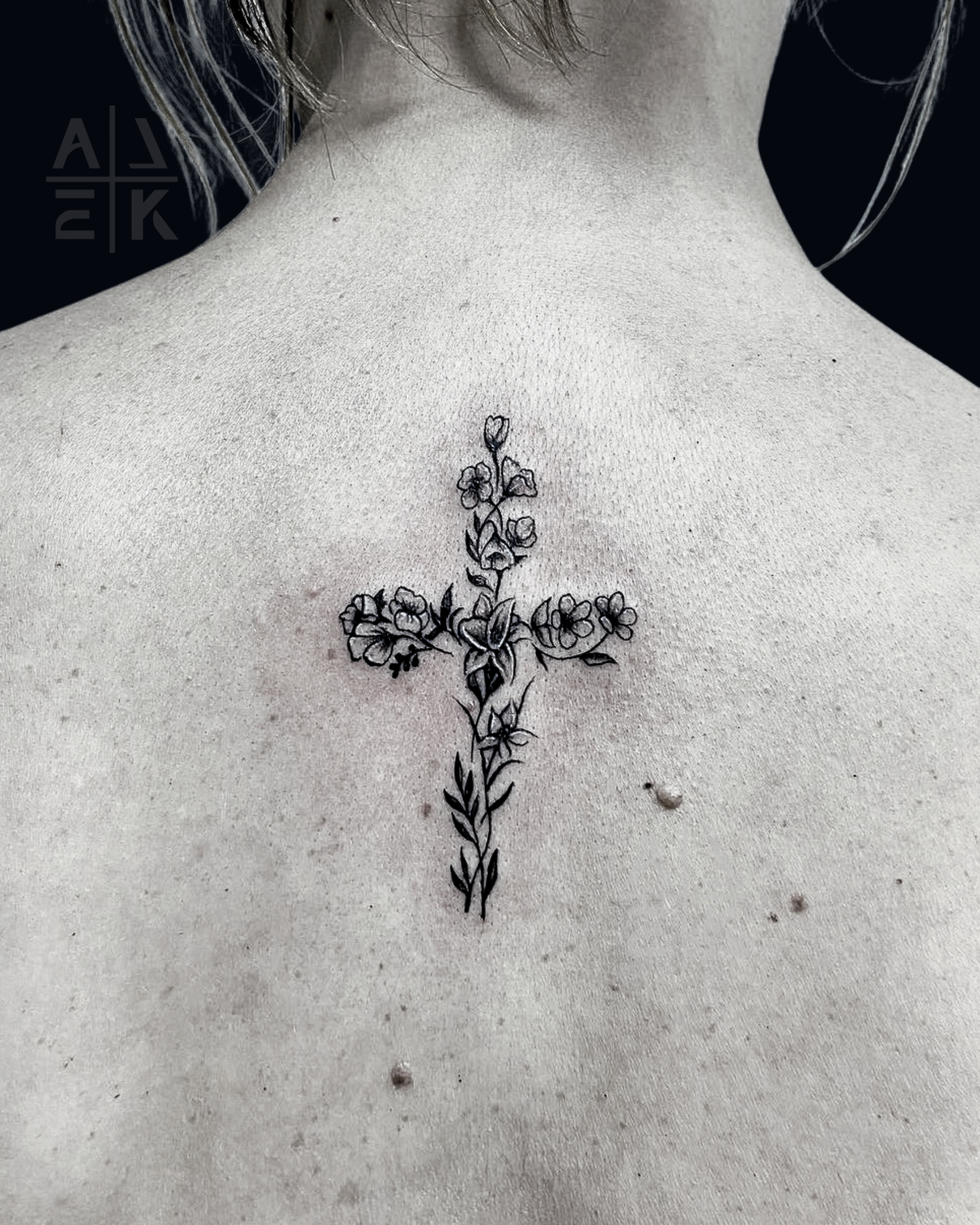 Blackwork sleeve tattoo of the Lich King’s sword piercing Medusa, featuring skulls and fantasy realism by Alek the Saint, Oceanside, Ca