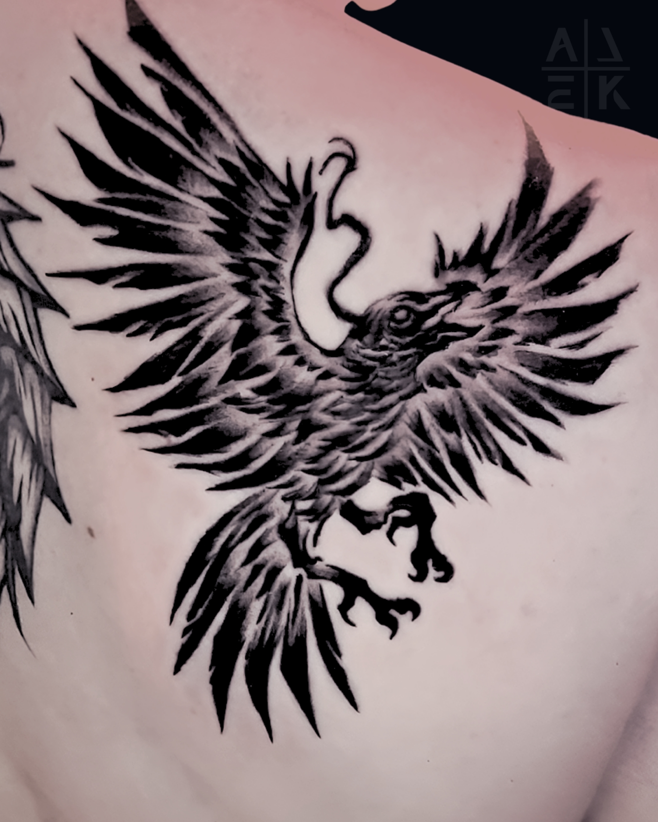 Viking blackwork tattoo covering chest and both sleeves, featuring Nordic knotwork and armor-pattern linework by Alek the Saint, Oceanside, Ca