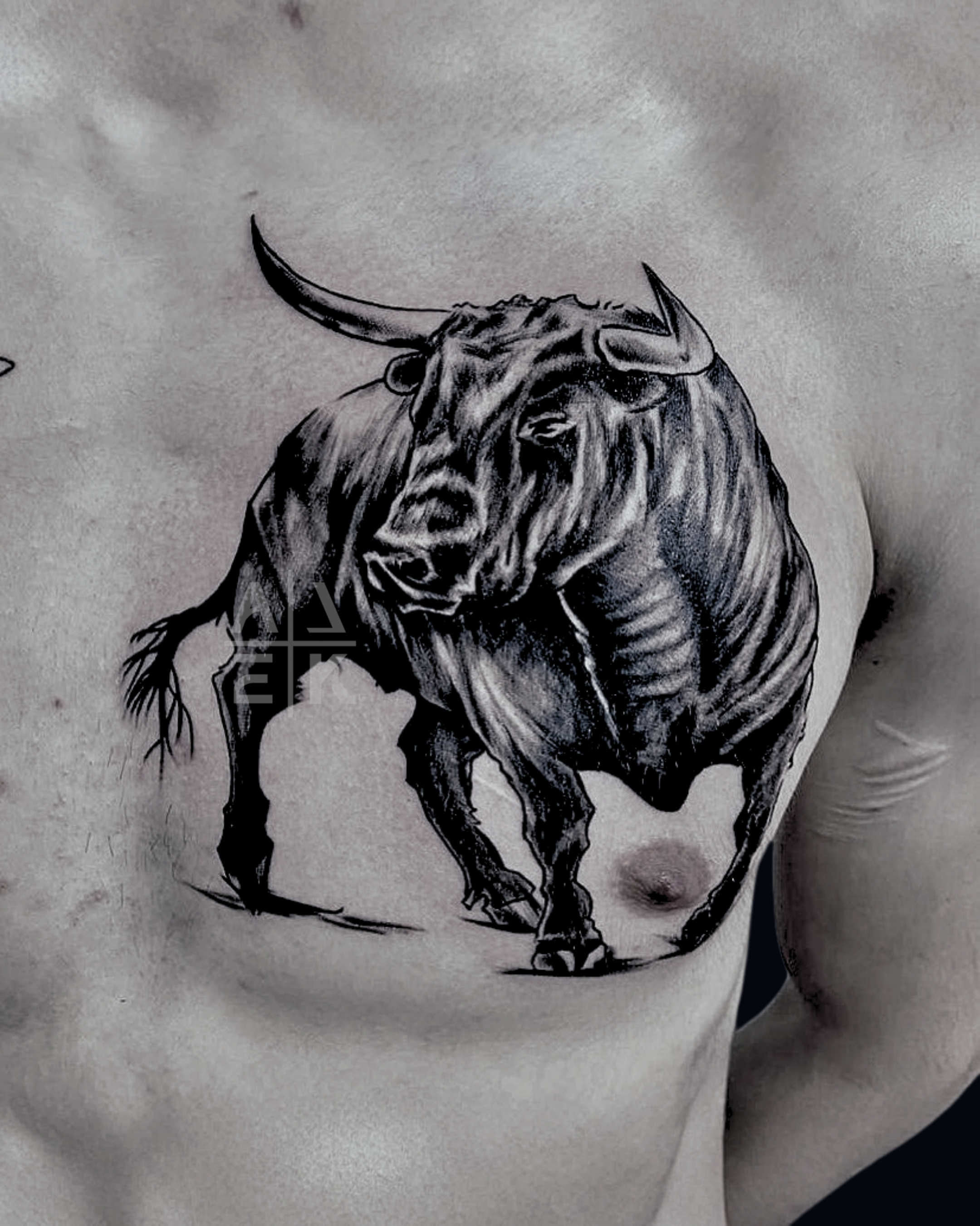 Black & gray koi fish thigh tattoo — a powerful cover-up blending Japanese waves with realism. By Alek the Saint in Oceanside, Ca