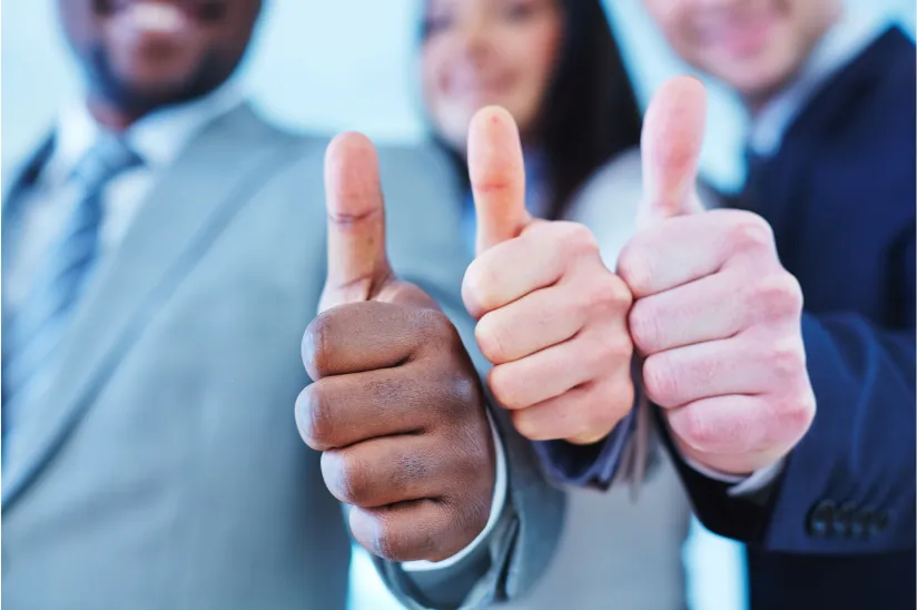 Close-up of three people giving thumbs-up, representing the satisfaction guaranteed by Right Now Cleaning Services for their professional and thorough cleaning solutions in Sydney