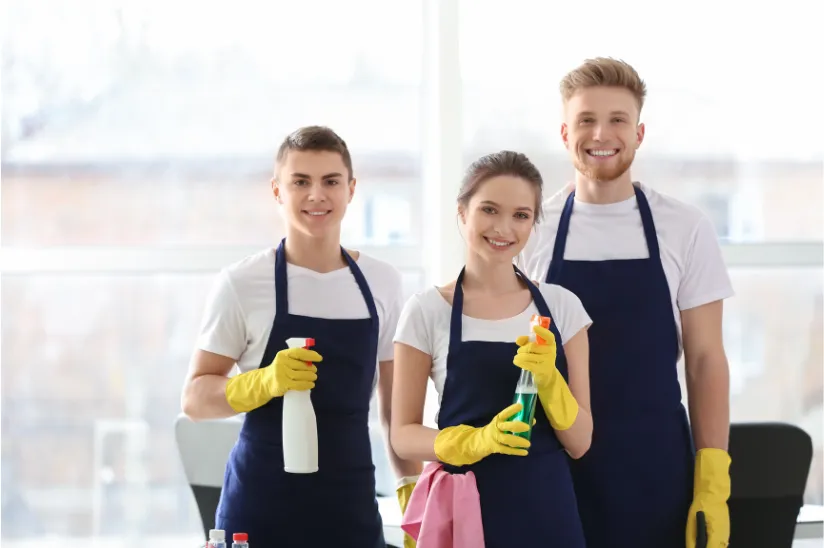  A team of experienced and skilled cleaning professionals from Right Now Cleaning Services, equipped with cleaning supplies and ready to deliver top-notch cleaning services in Sydney.